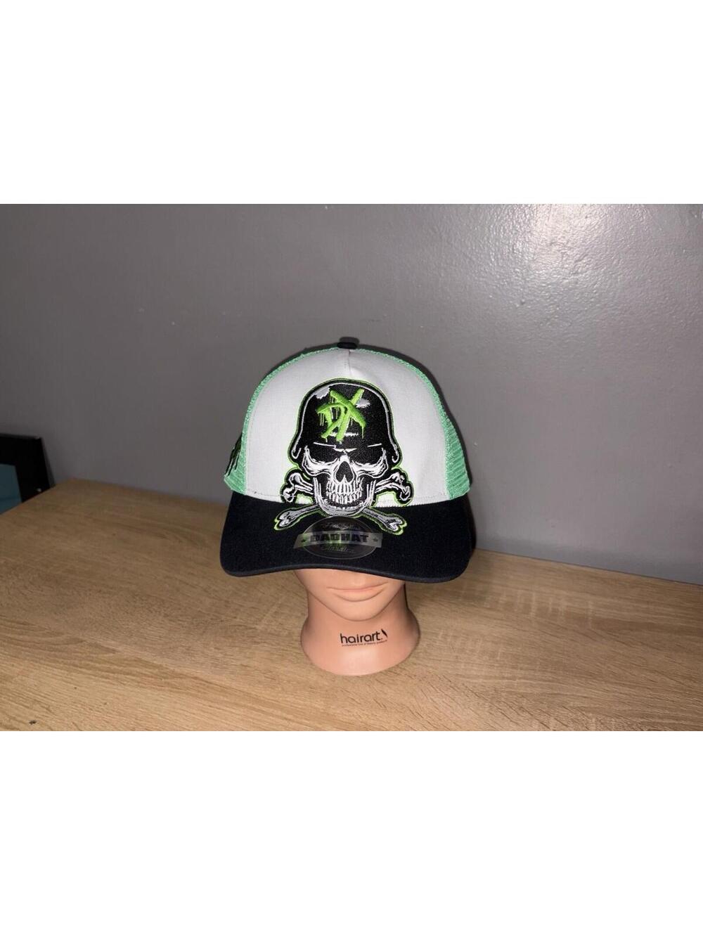 DX Skull Crossbones Trucker Hat Snapback Green Black Headgear Classics OS